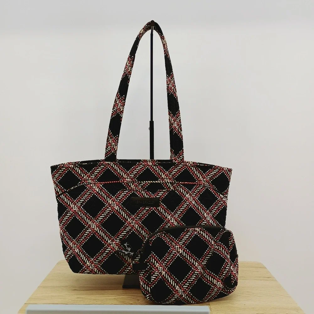 Vera Bradley Minsk Plaid Shoulder Tote Quilted Cotton Bag And Cosmetic Case Set